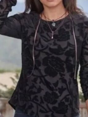 Sundance Black Floral Burnout Long-Sleeve Top